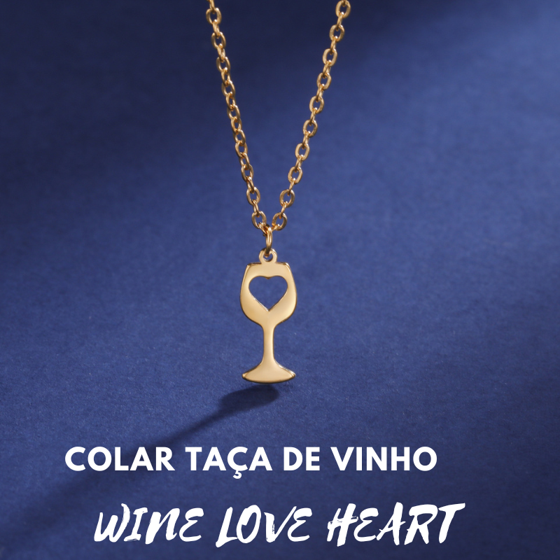 colar taça de vinho wine love heart