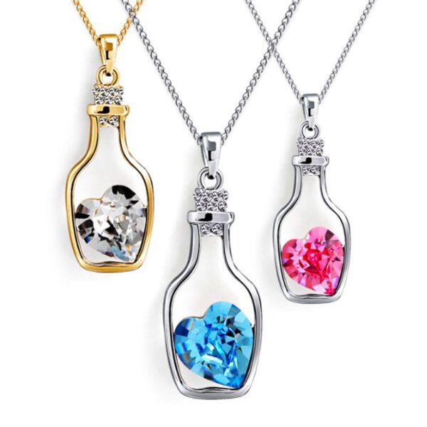 New Vintage Chain Crystal Heart Wishing Bottle Necklace Pendant Charm Choker Statemen Necklace Women Xmas Gift Jewelry Wedding - Image 2